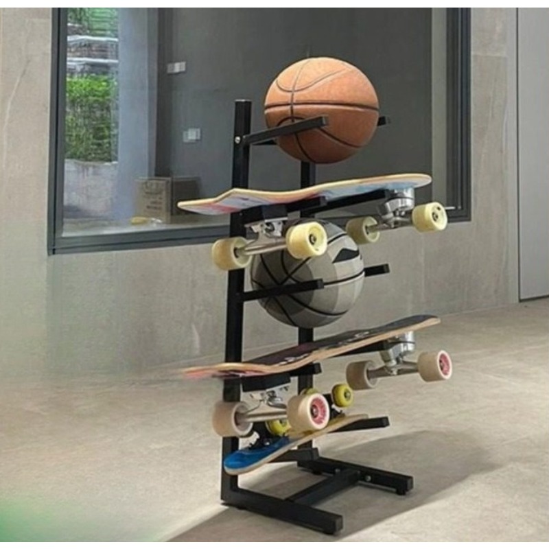 Sports Equipment Storage - スケートボード用具ラック 統合設計 バスケットボール、サッカー、スポーツ雑貨の収納に 省スペースで頑丈なオーガナイザー