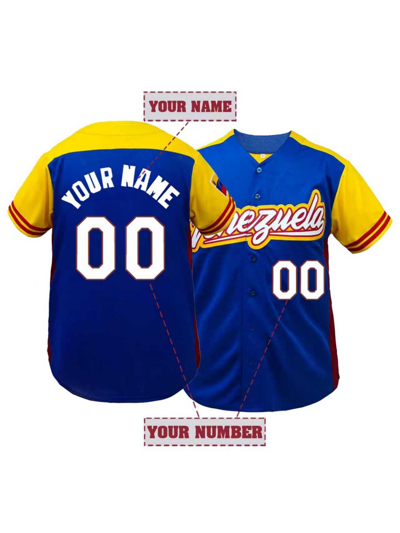 Sports Equipment Jersey - メンズパーソナライズド野球ジャージ、カスタムネームとナンバー、ベネズエラ刺繍入り半袖DIYシャツ、カジュアルウェア、メンズ服