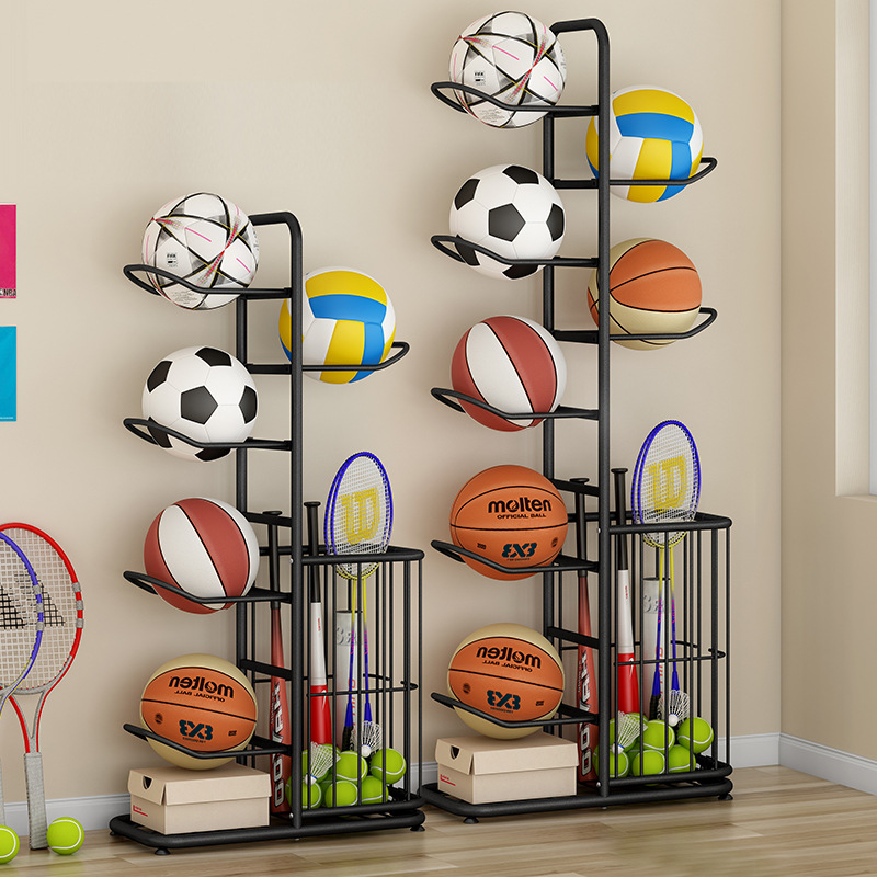 Sports Equipment Types - スポーツボール収納ラックバスケットボールバドミントンバレーボール自立型スポーツ用品オーガナイザーボールホルダー家庭用屋内用