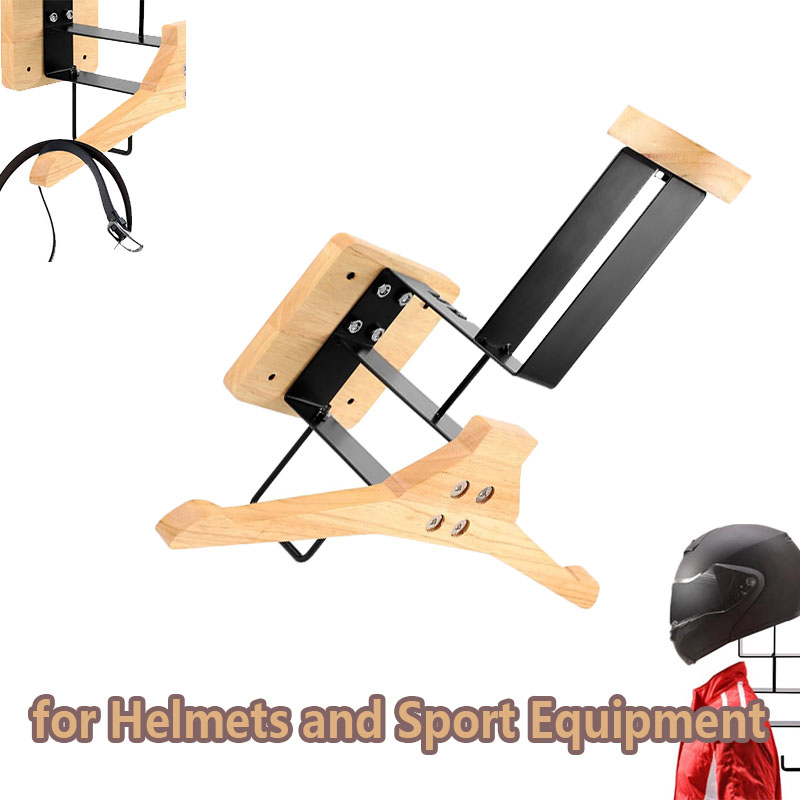 木製オートバイヘルメットホルダー壁掛けフックディスプレイラッ - Sports Equipment Storage のレビューと価格