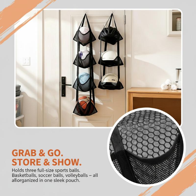 壁掛けバスケットボール収納メッシュバッグ 3つの独立したポケ - Sports Equipment Storage のレビューと価格