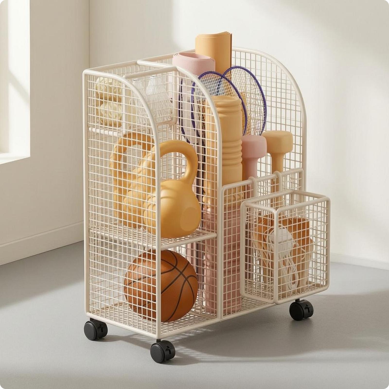 多段式金属製ワイヤー収納カート（スポーツ用品やヨガマット用、 - Sports Equipment Storage のレビューと価格